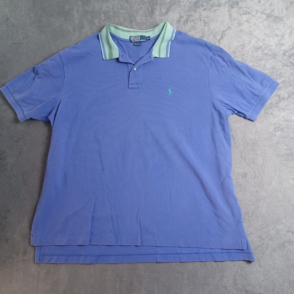 Polo Ralph Lauren Shirt Mens XXL Blue Teal Collar Neck Short‎ Sleeve Embroidery